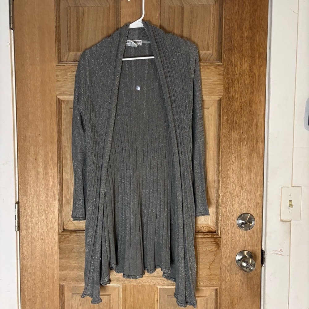Lauren Michelle Gray Ribbed Knit Cardigan Sweater size S